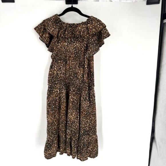 Old Navy Waist-Defined Ruffle-Trim Mini Dress Leopard Print Size Large - Picture 3 of 16